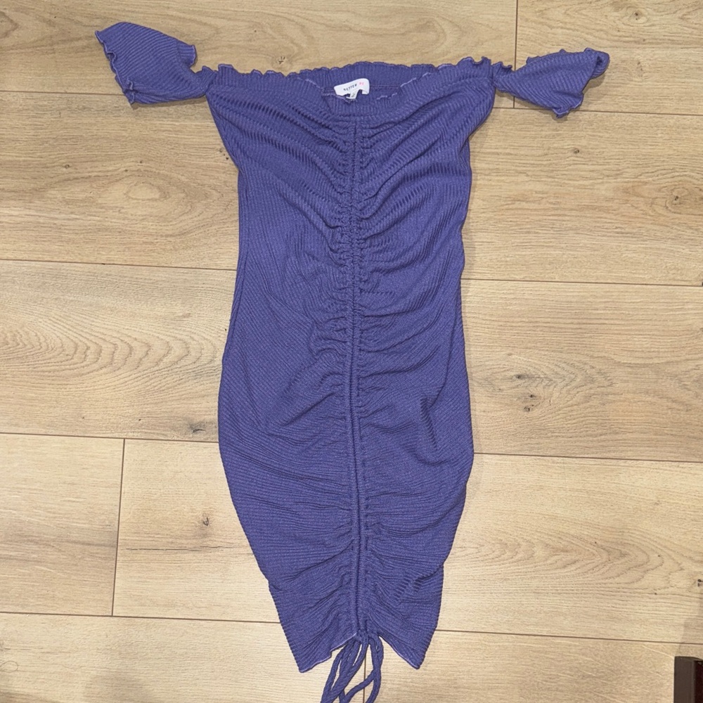 Purple Off-Shoulder Ruched Dress